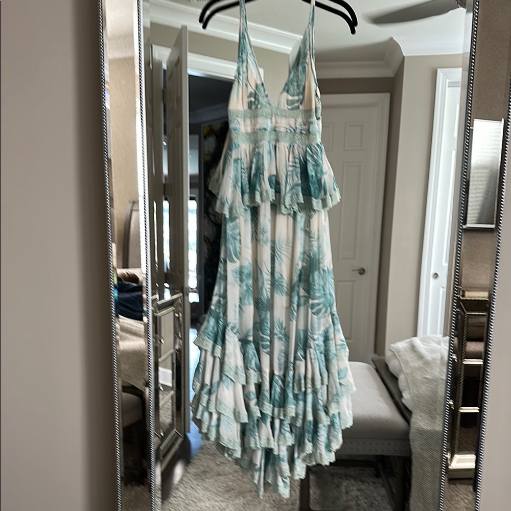 Rococo Sand Blue Asymmetrical Tiered Sundress